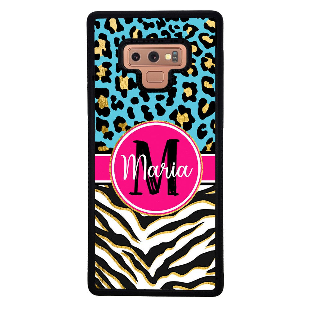 Blue Gold Foil Leopard and Zebra Skin Personalized Samsung Phone Case