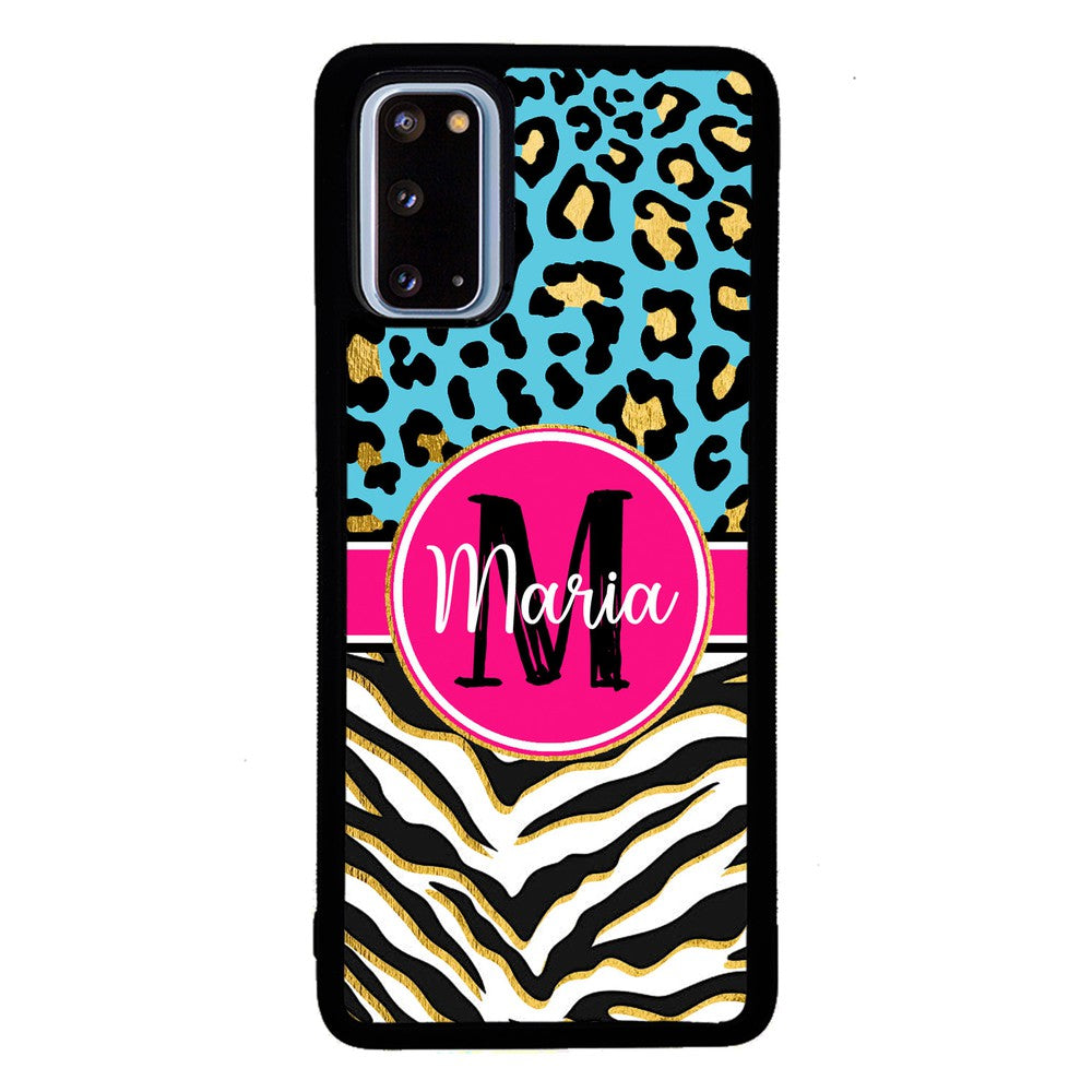 Blue Gold Foil Leopard and Zebra Skin Personalized Samsung Phone Case