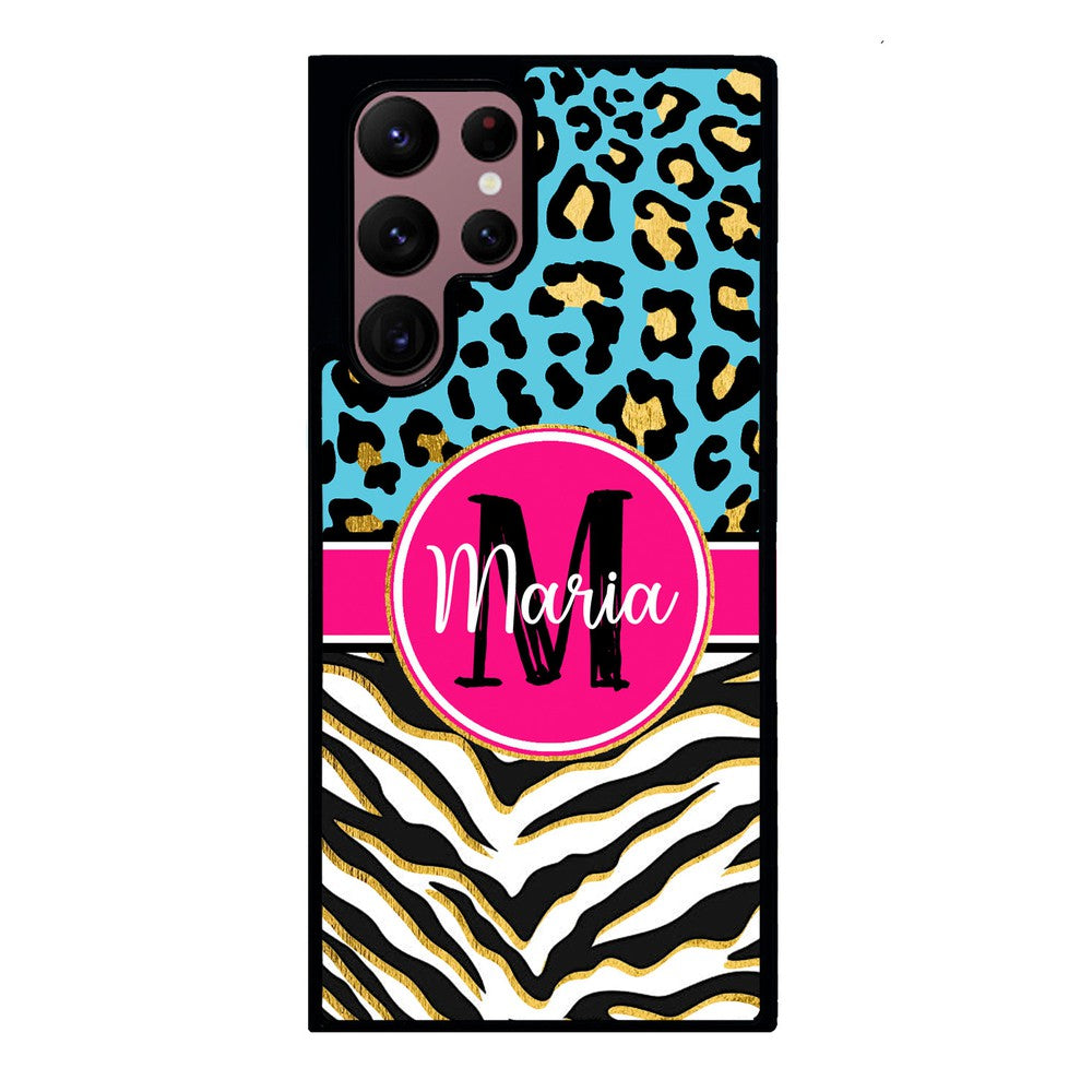 Blue Gold Foil Leopard and Zebra Skin Personalized Samsung Phone Case