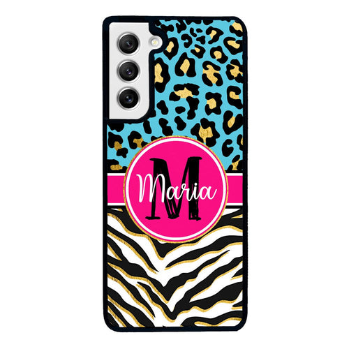 Blue Gold Foil Leopard and Zebra Skin Personalized Samsung Phone Case