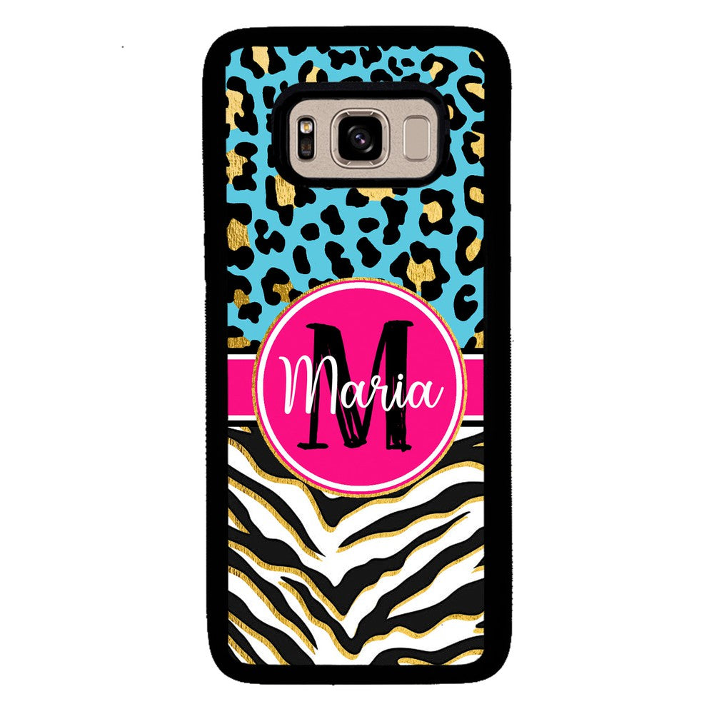 Blue Gold Foil Leopard and Zebra Skin Personalized Samsung Phone Case