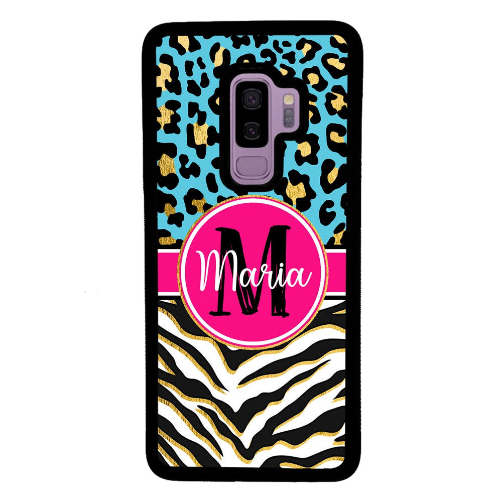 Blue Gold Foil Leopard and Zebra Skin Personalized Samsung Phone Case