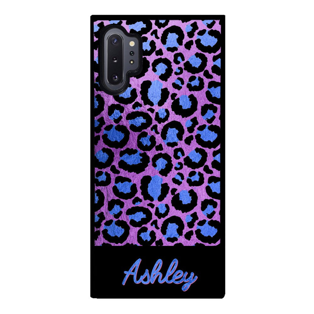 Leopard Skin Purple and Blue Gold Foil Personalized Samsung Phone Case