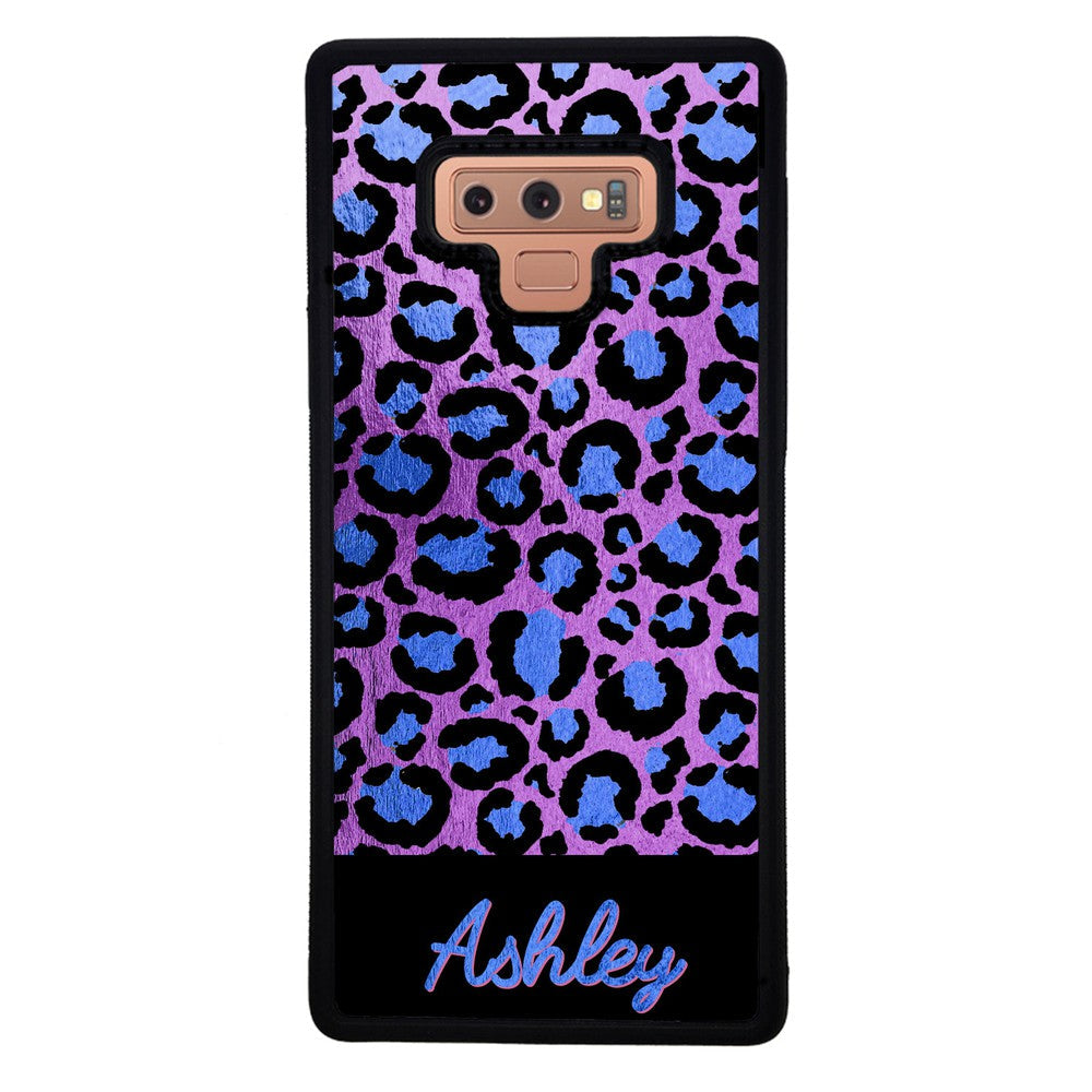Leopard Skin Purple and Blue Gold Foil Personalized Samsung Phone Case