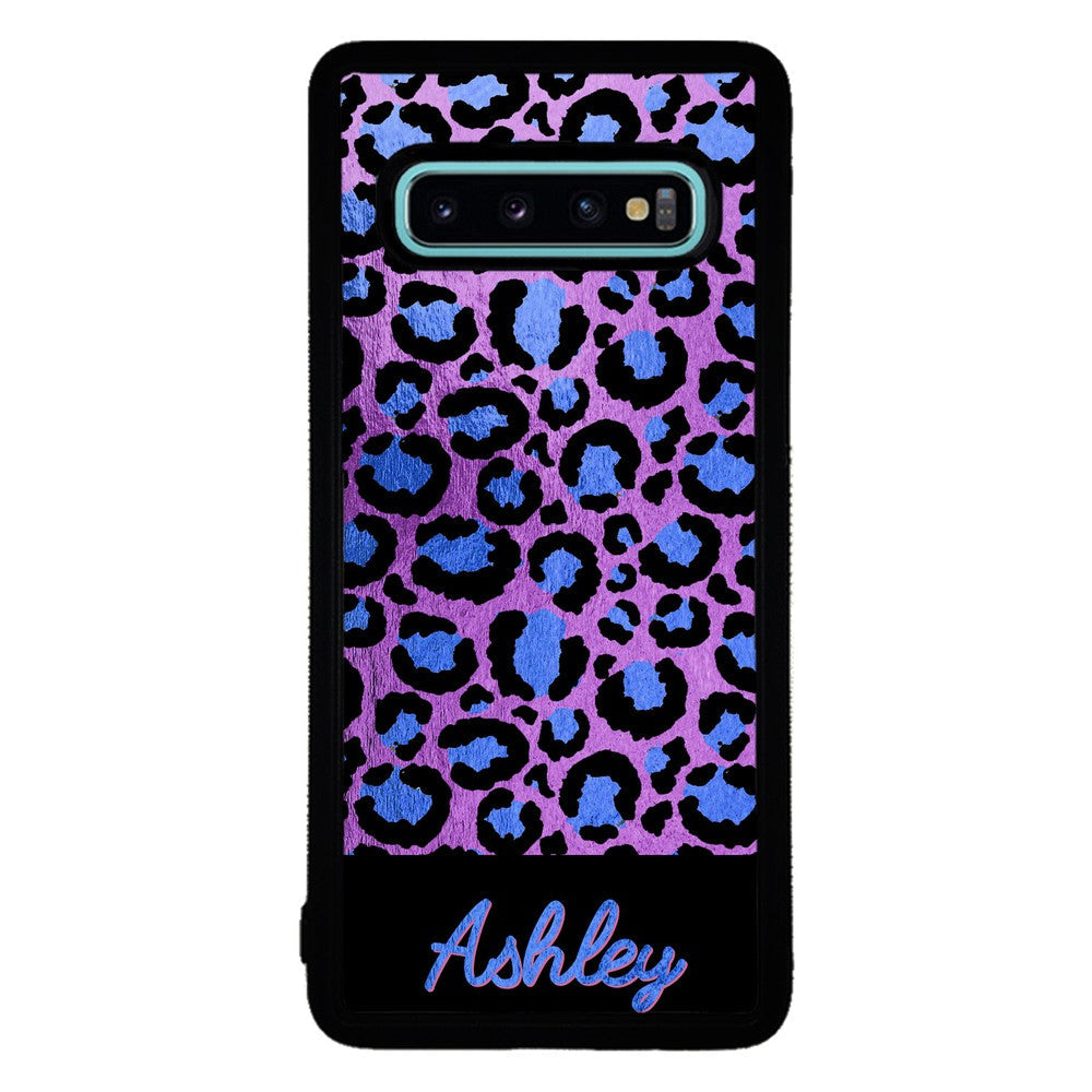 Leopard Skin Purple and Blue Gold Foil Personalized Samsung Phone Case