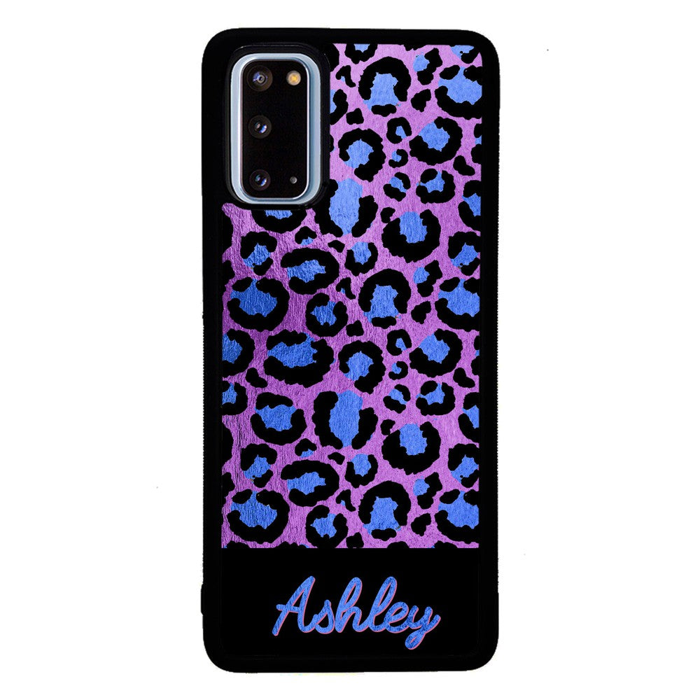 Leopard Skin Purple and Blue Gold Foil Personalized Samsung Phone Case
