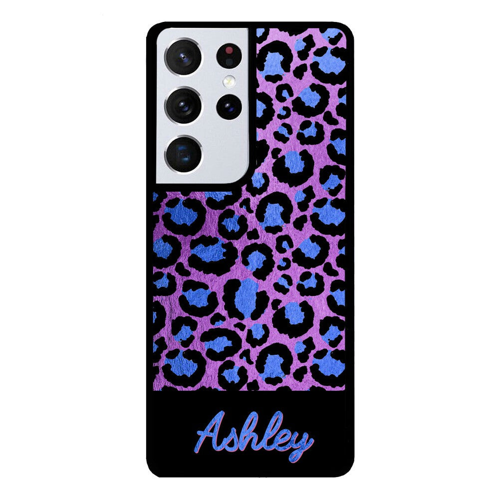 Leopard Skin Purple and Blue Gold Foil Personalized Samsung Phone Case