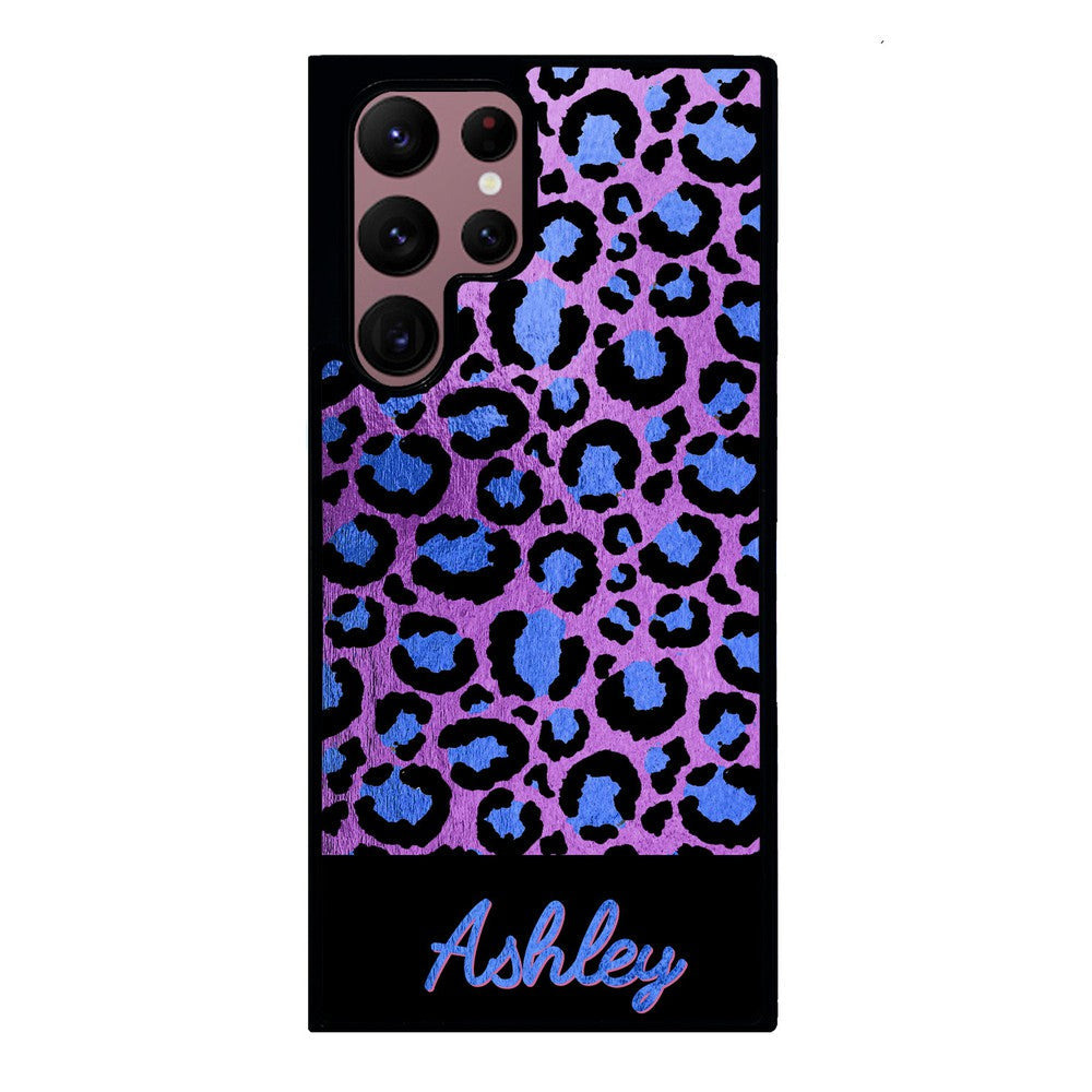 Leopard Skin Purple and Blue Gold Foil Personalized Samsung Phone Case