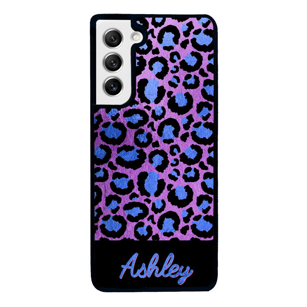 Leopard Skin Purple and Blue Gold Foil Personalized Samsung Phone Case