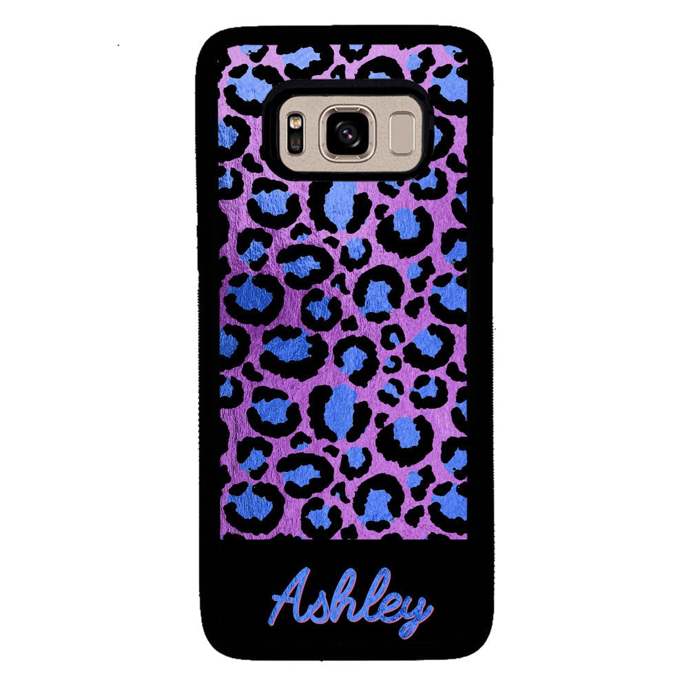 Leopard Skin Purple and Blue Gold Foil Personalized Samsung Phone Case