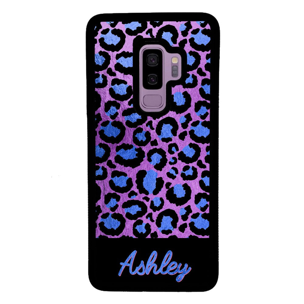 Leopard Skin Purple and Blue Gold Foil Personalized Samsung Phone Case
