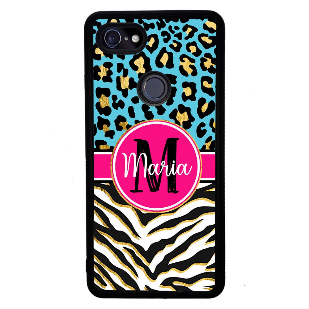 Blue Gold Foil Leopard and Zebra Skin Personalized Google Phone Case