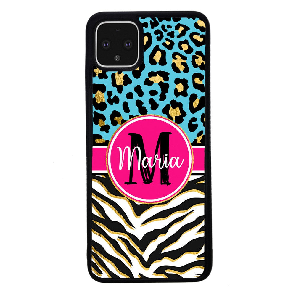 Blue Gold Foil Leopard and Zebra Skin Personalized Google Phone Case
