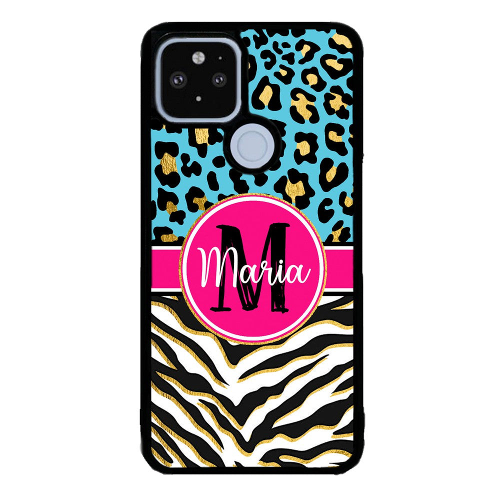 Blue Gold Foil Leopard and Zebra Skin Personalized Google Phone Case