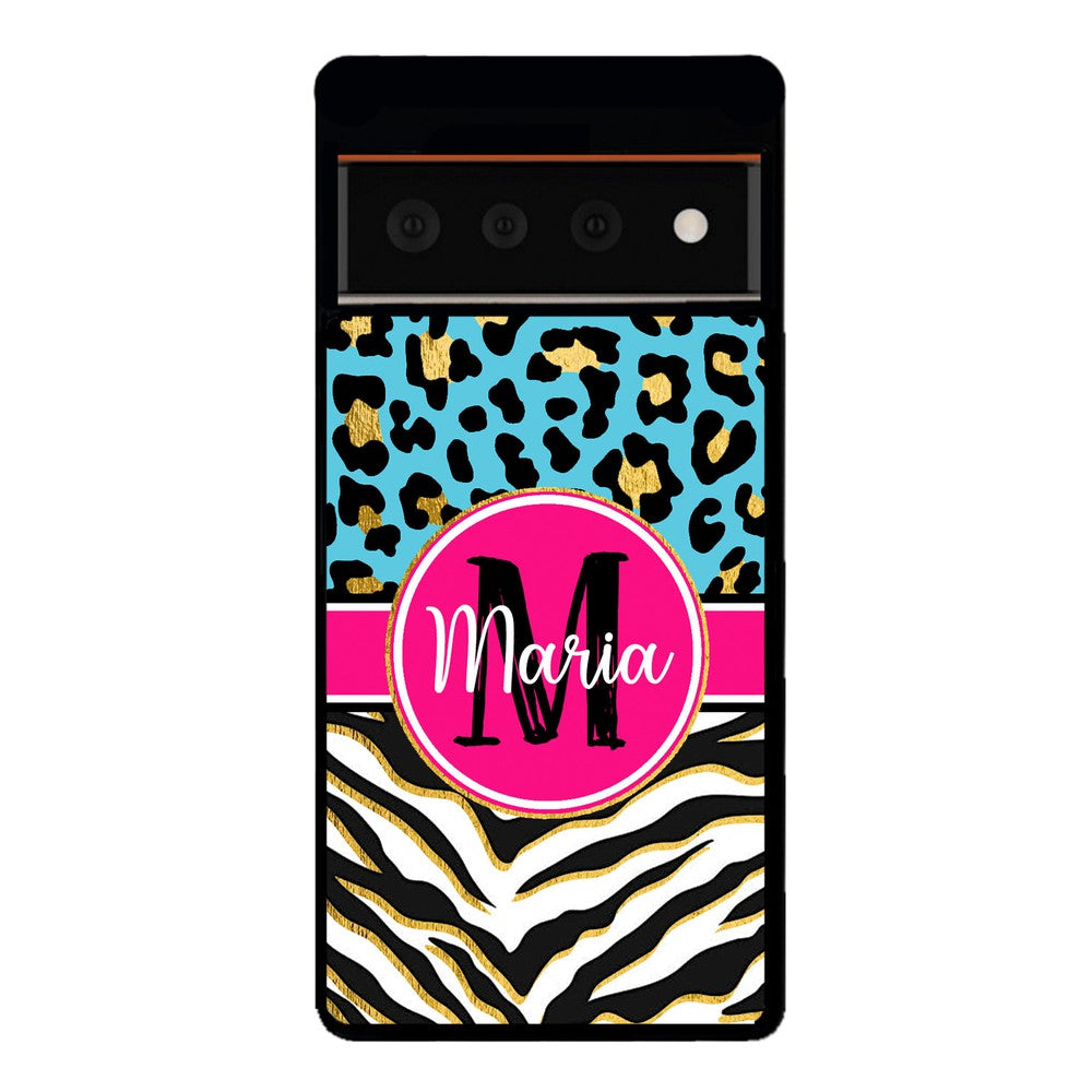 Blue Gold Foil Leopard and Zebra Skin Personalized Google Phone Case