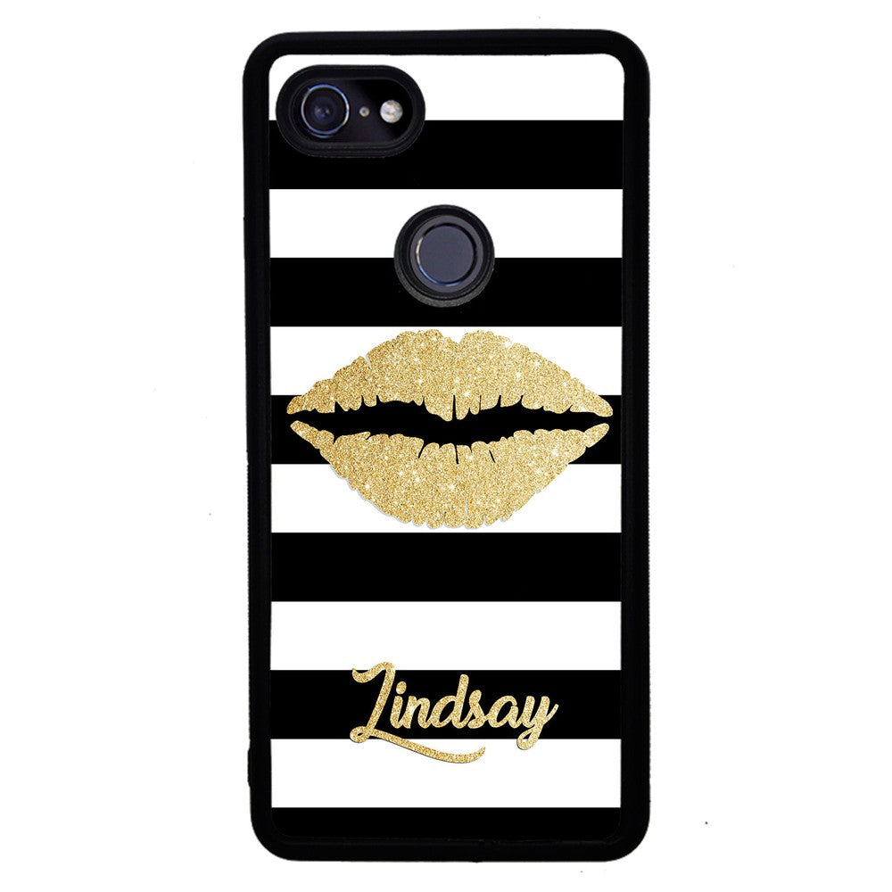 Black White Bars Gold Lips Personalized Google Phone Case
