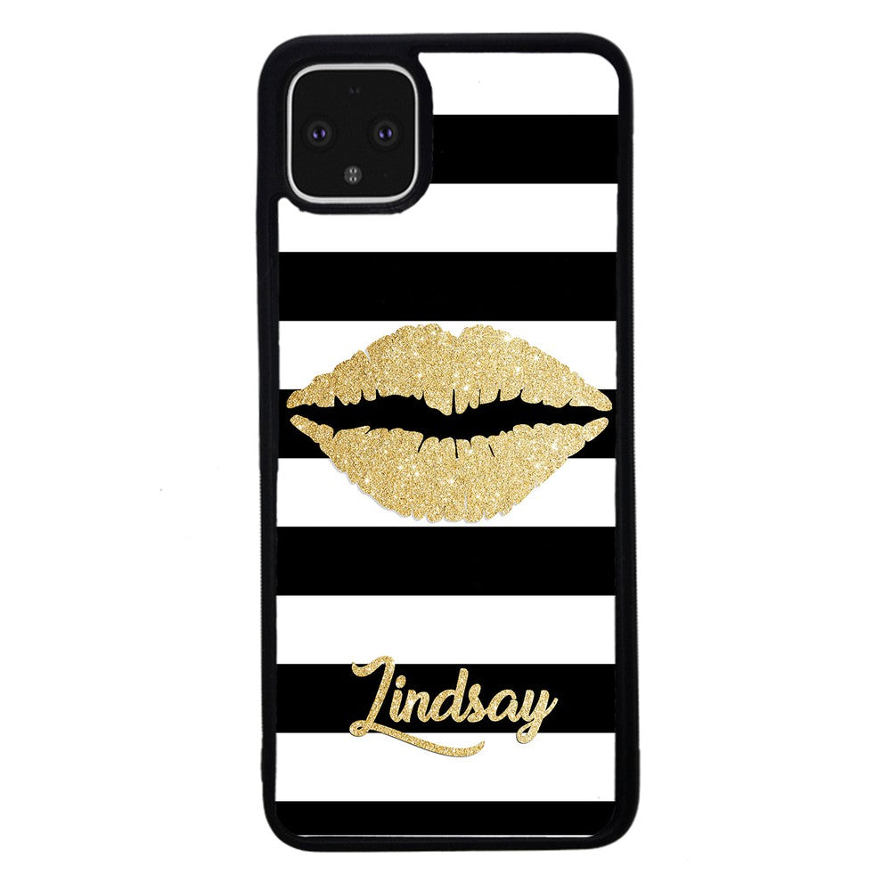Black White Bars Gold Lips Personalized Google Phone Case