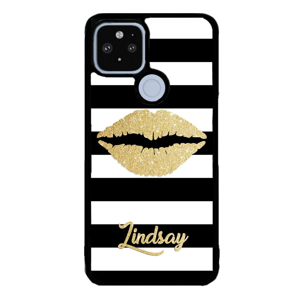 Black White Bars Gold Lips Personalized Google Phone Case