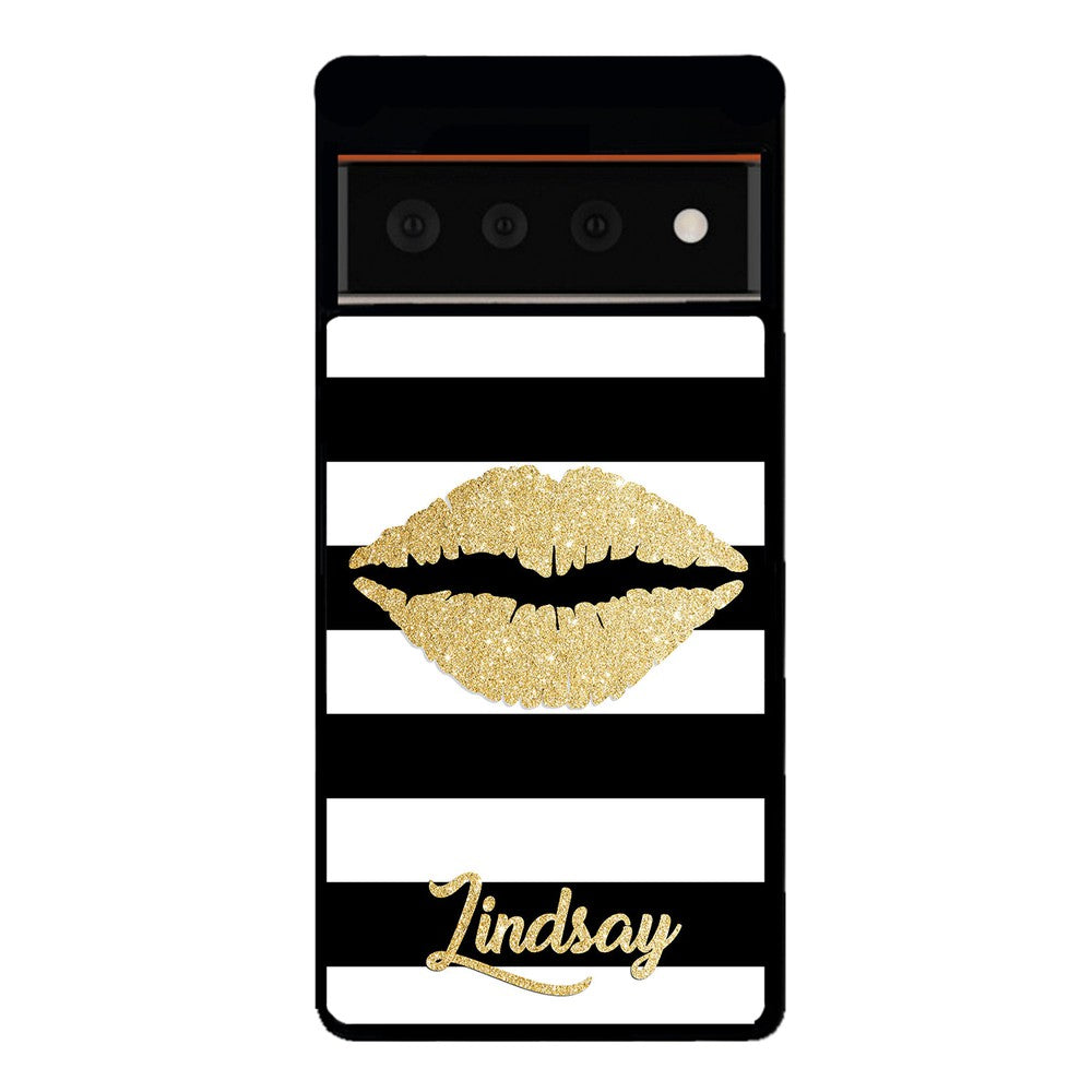Black White Bars Gold Lips Personalized Google Phone Case