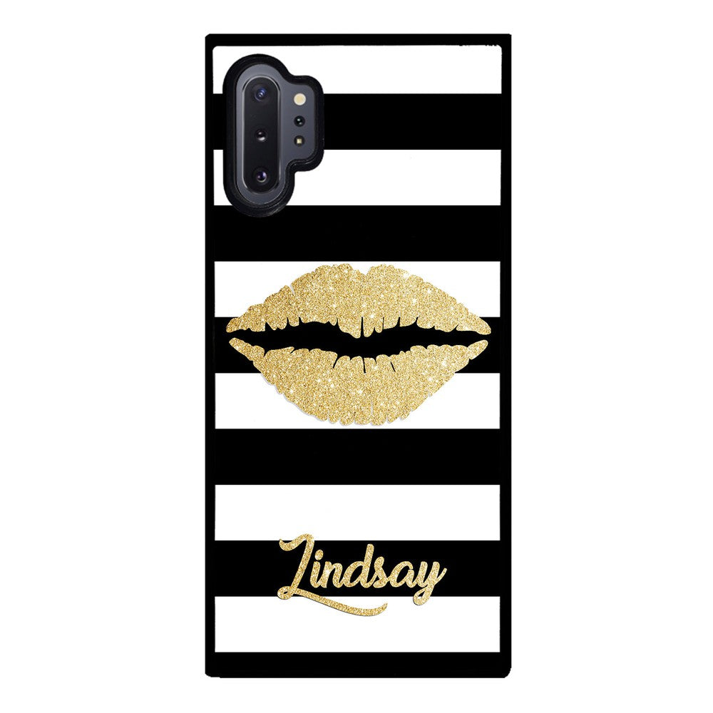 Black White Bars Gold Lips Personalized Samsung Phone Case