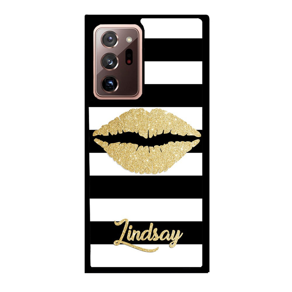 Black White Bars Gold Lips Personalized Samsung Phone Case