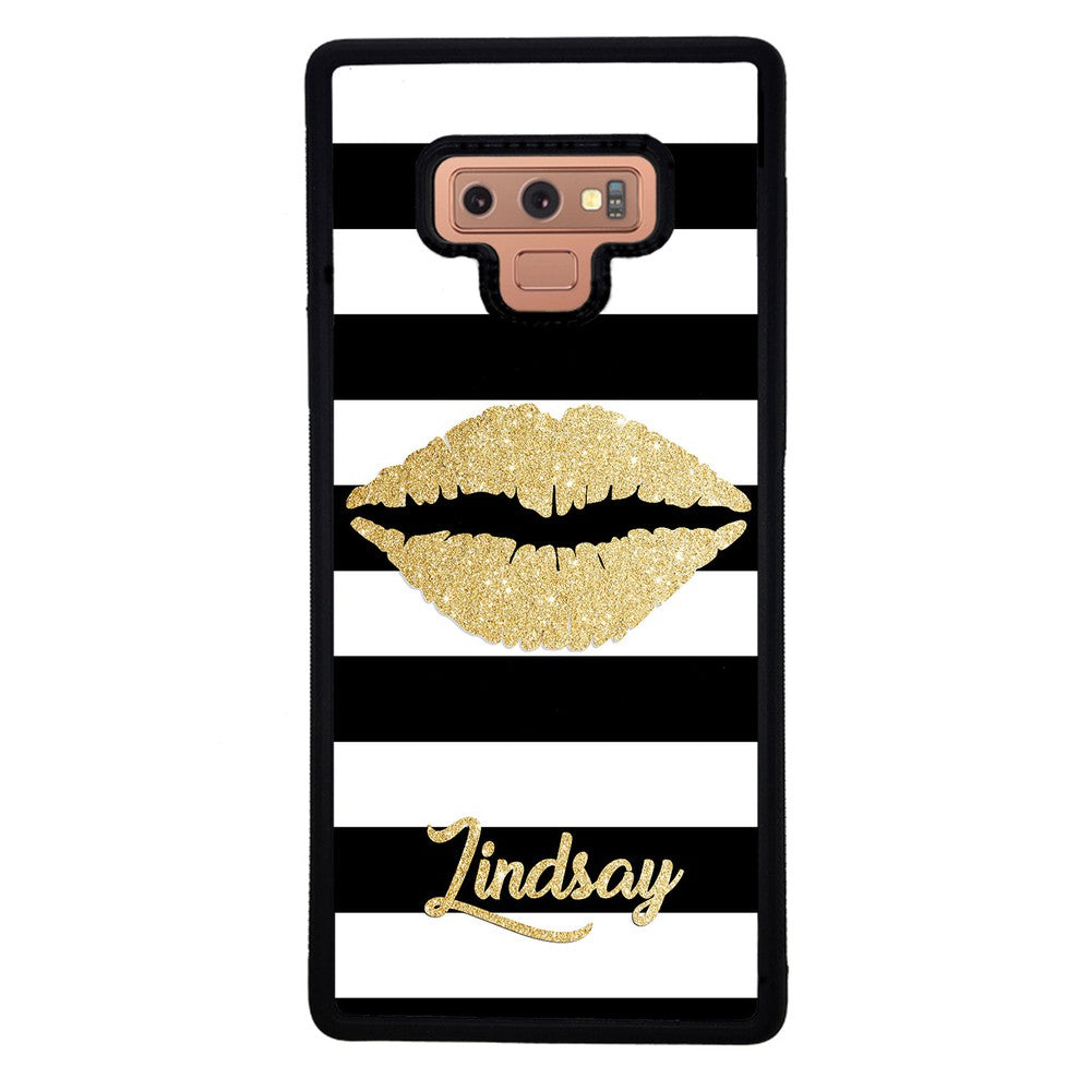 Black White Bars Gold Lips Personalized Samsung Phone Case