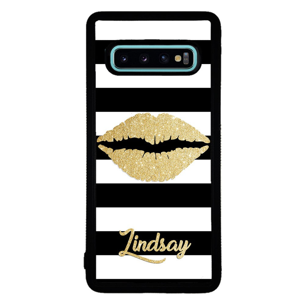 Black White Bars Gold Lips Personalized Samsung Phone Case