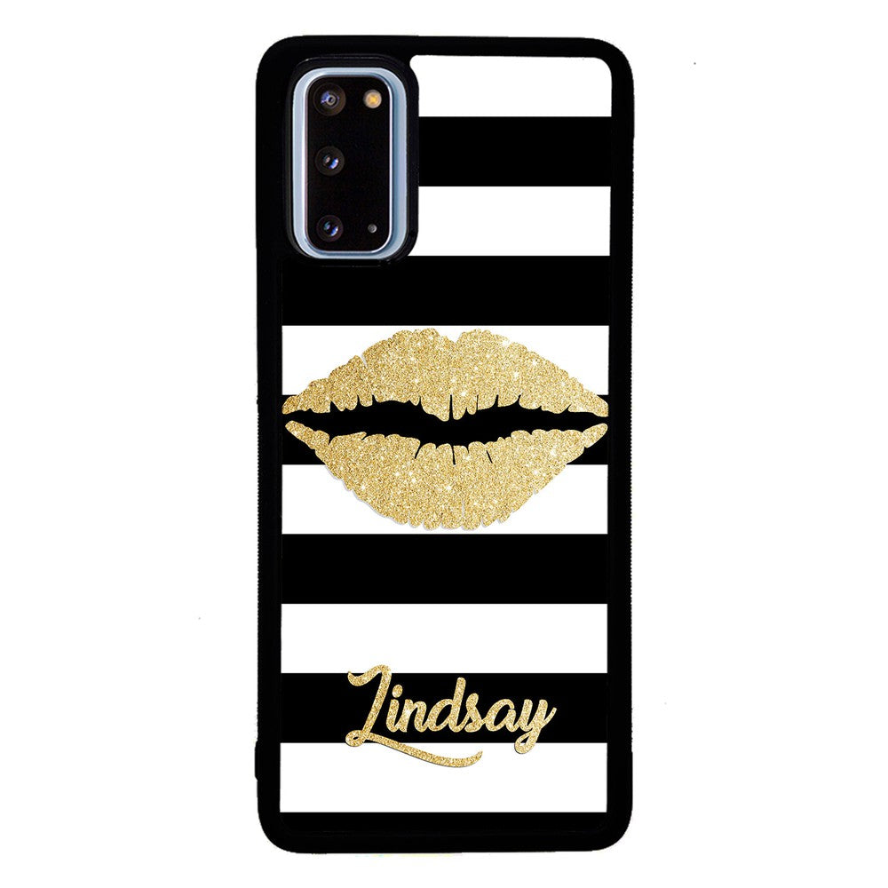 Black White Bars Gold Lips Personalized Samsung Phone Case
