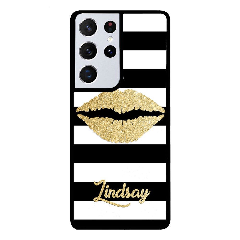 Black White Bars Gold Lips Personalized Samsung Phone Case