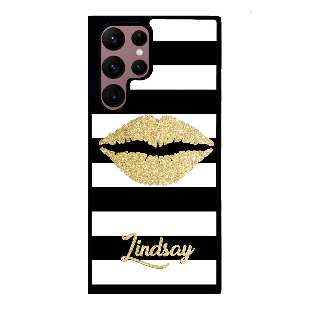 Black White Bars Gold Lips Personalized Samsung Phone Case