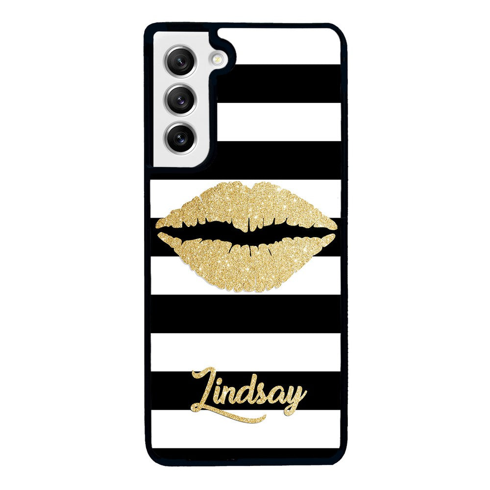 Black White Bars Gold Lips Personalized Samsung Phone Case