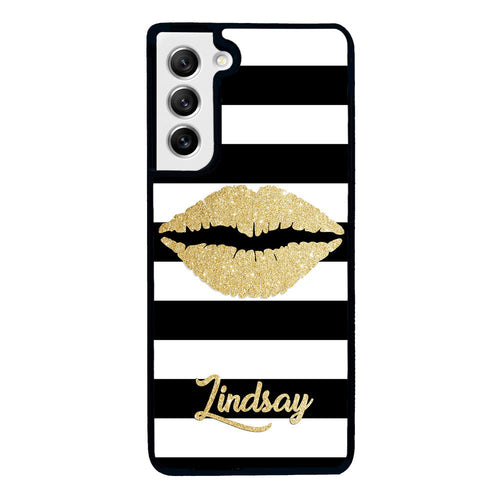 Black White Bars Gold Lips Personalized Samsung Phone Case