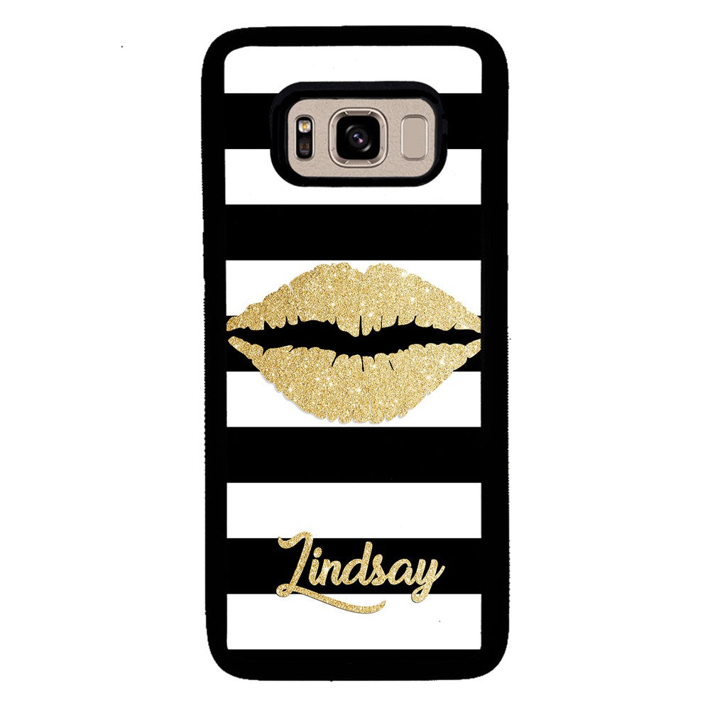 Black White Bars Gold Lips Personalized Samsung Phone Case