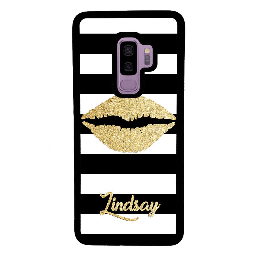 Black White Bars Gold Lips Personalized Samsung Phone Case