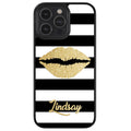 Black White Bars Gold Lips Personalized Apple iPhone Case