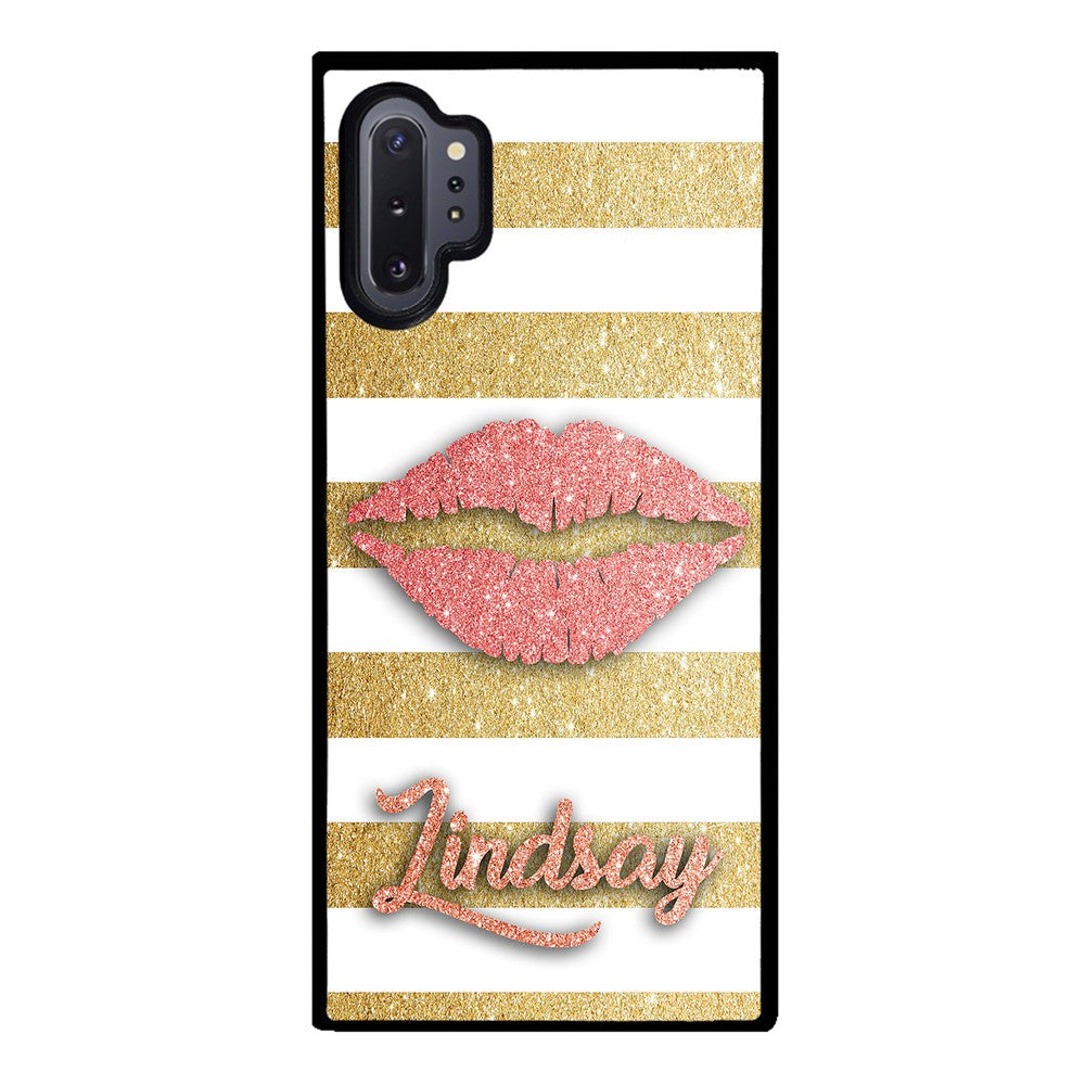 Red Glitter Lips Gold Bars Personalized Samsung Phone Case