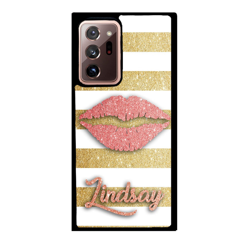 Red Glitter Lips Gold Bars Personalized Samsung Phone Case