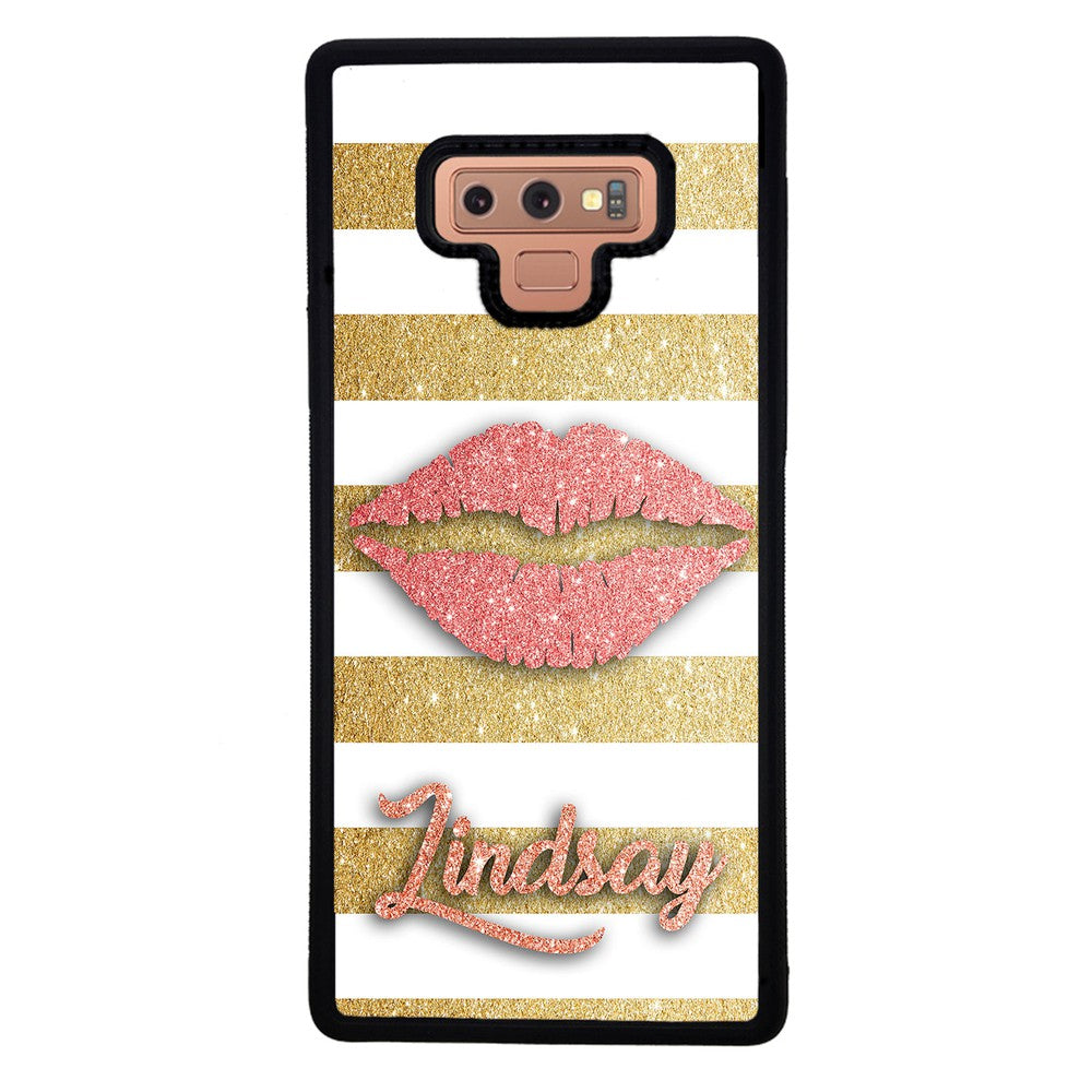 Red Glitter Lips Gold Bars Personalized Samsung Phone Case