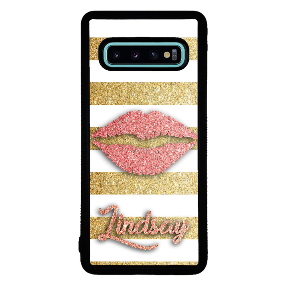 Red Glitter Lips Gold Bars Personalized Samsung Phone Case