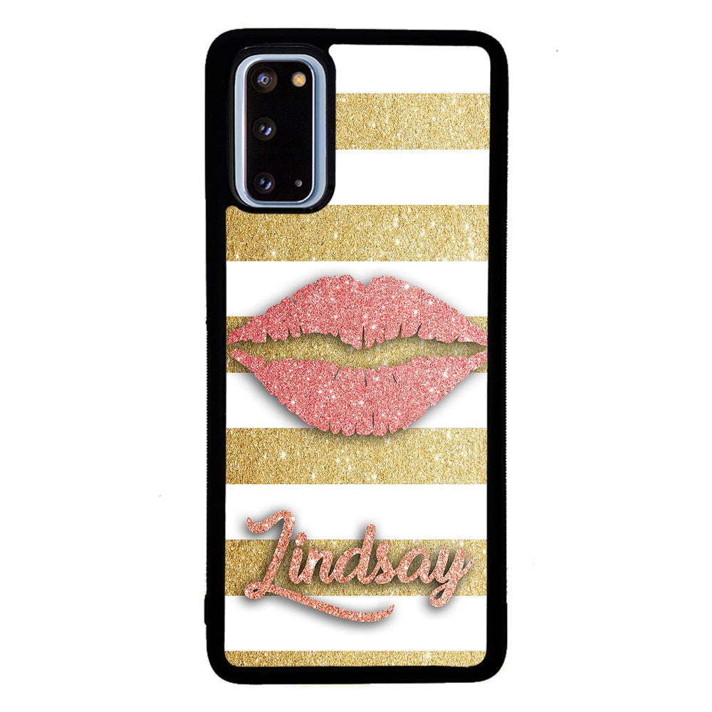 Red Glitter Lips Gold Bars Personalized Samsung Phone Case