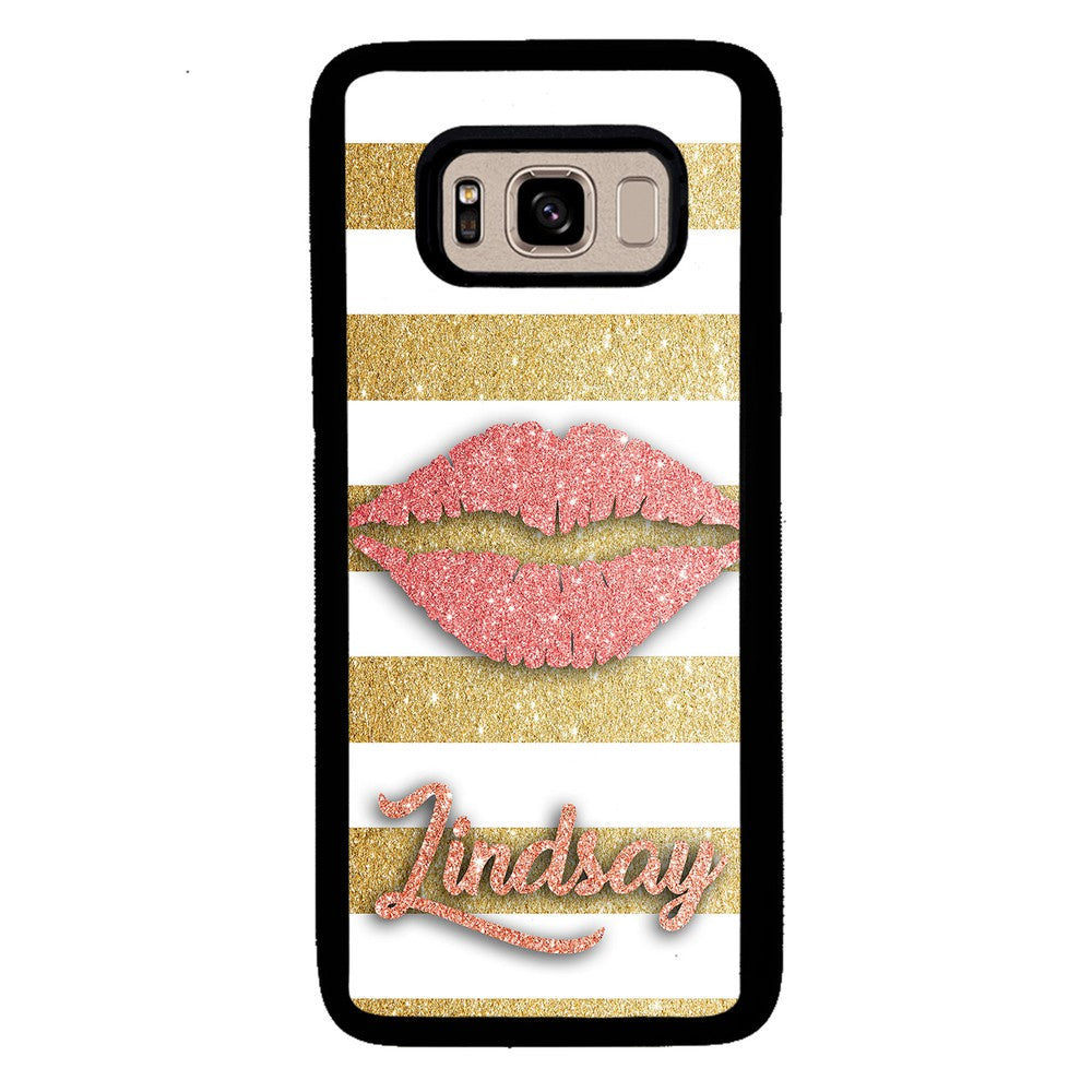 Red Glitter Lips Gold Bars Personalized Samsung Phone Case