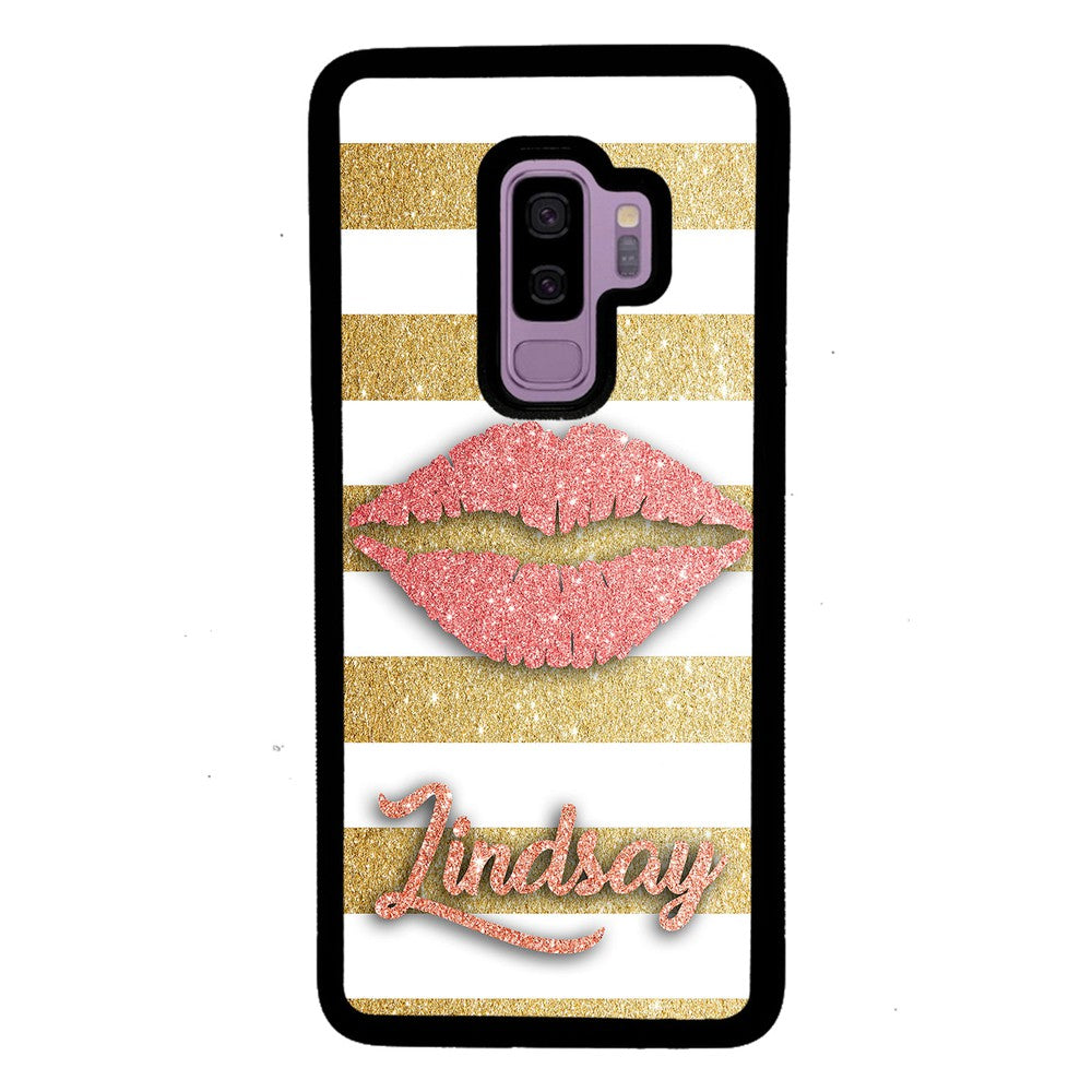 Red Glitter Lips Gold Bars Personalized Samsung Phone Case