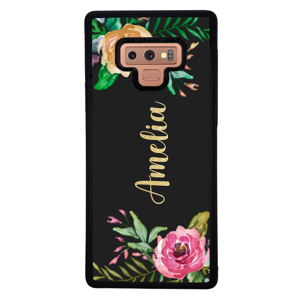 Vintage Flowers Golden Personalization Samsung Phone Case