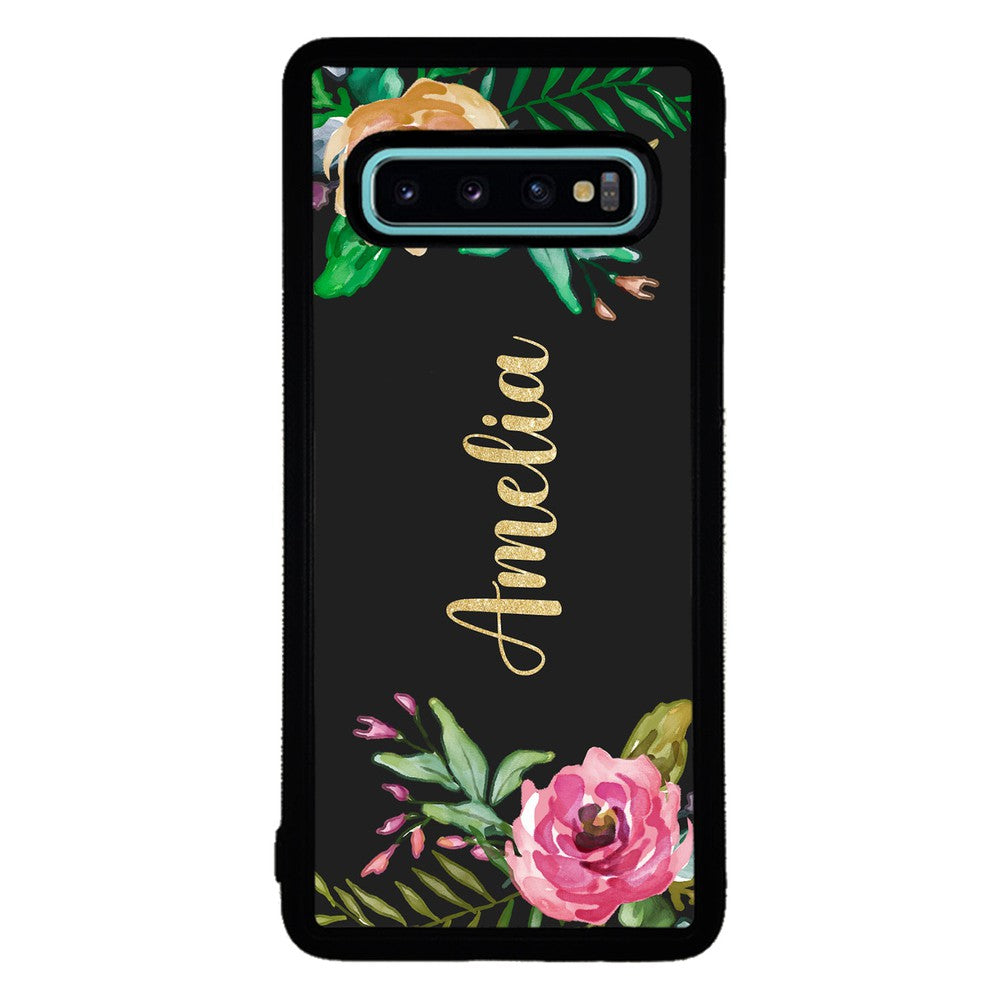Vintage Flowers Golden Personalization Samsung Phone Case