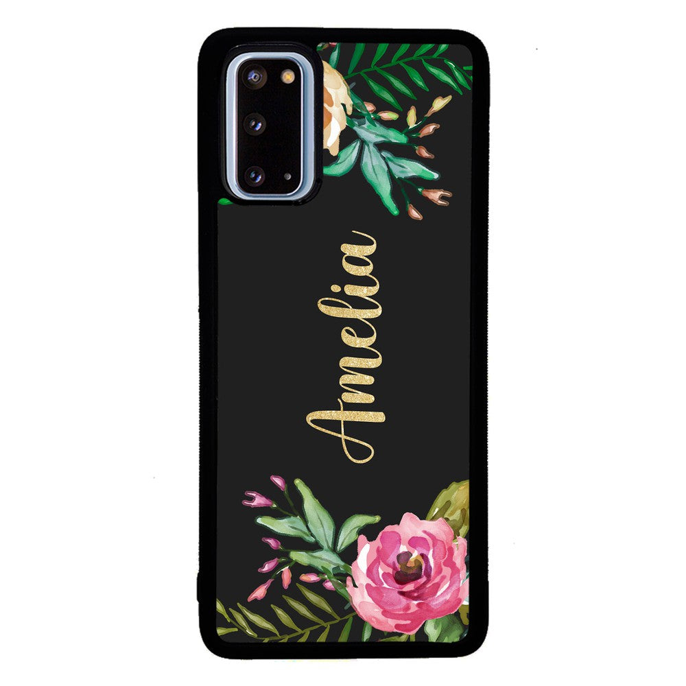 Vintage Flowers Golden Personalization Samsung Phone Case