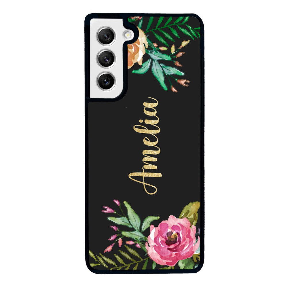 Vintage Flowers Golden Personalization Samsung Phone Case