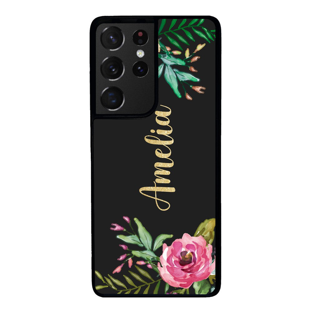 Vintage Flowers Golden Personalization Samsung Phone Case