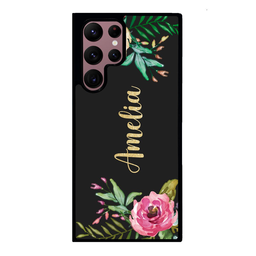 Vintage Flowers Golden Personalization Samsung Phone Case