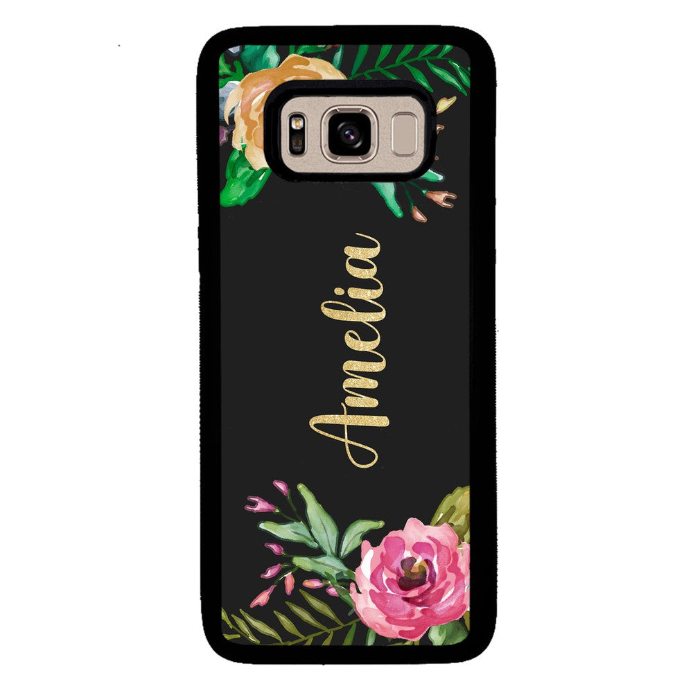 Vintage Flowers Golden Personalization Samsung Phone Case
