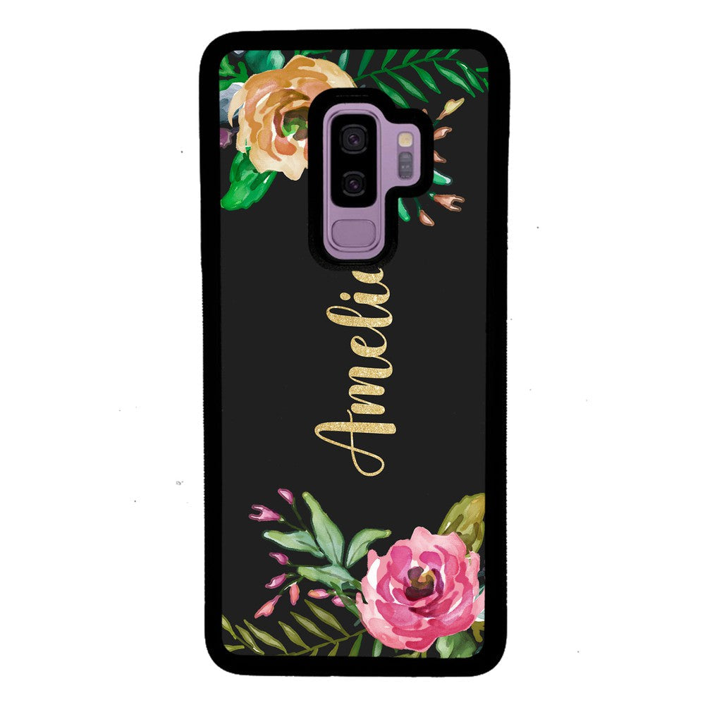 Vintage Flowers Golden Personalization Samsung Phone Case